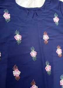Embroidered Navy Blue Kurta