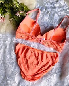 Peach Lace Bra &amp; Panty Set