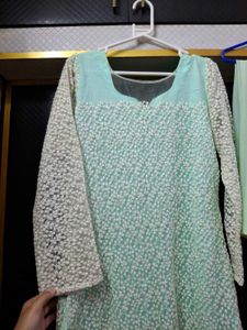 Pastel Green Embroidered Kurti Set