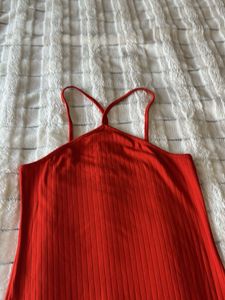Red Ribbed Strapless Dress