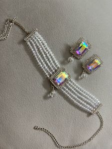 Chic Beaded Choker with Matching Earrings