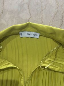 Lime Green Pleated Button-Up Shirt