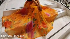 Studio Srinagar Mustard Yellow &amp;pink floral print skirt lehenga.
