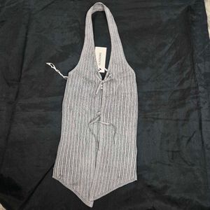 Ribbed Halter Neck front opening top