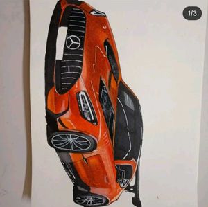 Hand-Drawn Orange Sports Car Art