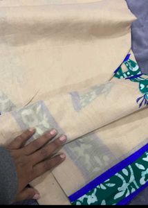 Elegant Beige Saree with Blue Border