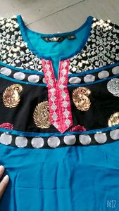 Blue And Black Colour Dot Kurti long Slevees
