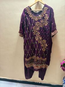 Embroidered Purple Kurta Set