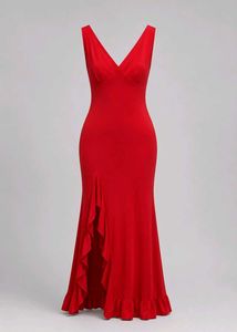 Elegant Red Ruffle Maxi Dress