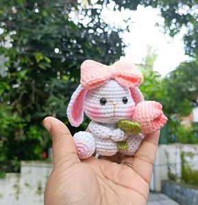 Handmade Crochet Bunny with Flower