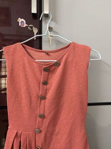 Coral A-line Dress with Button Detail