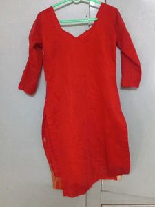 Vibrant Red Kurta with Golden Motifs