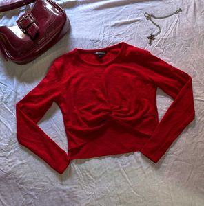 Red Twist Front Long Sleeve Top