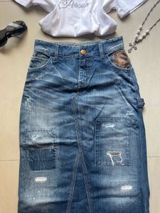Distressed Denim Skirt