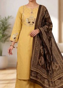 Yellow Kurta Set with Printed Dupatta