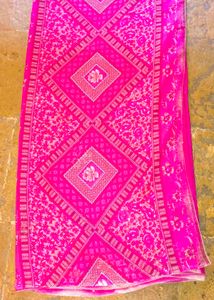 Vibrant Pink Floral Print Saree