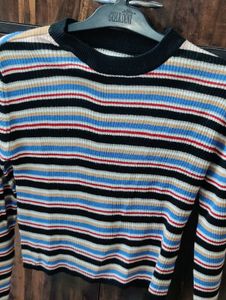 Striped Long Sleeve Crop Top