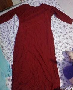 Maroon Kurta with Embellished Neckline
