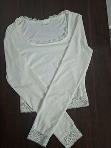 White Lace Trim Long Sleeve Top