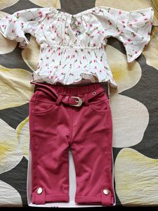 New Adorable Floral Top & Pink Pants Set