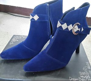 Nell Navy Blue Diamond Studded Heel Boots