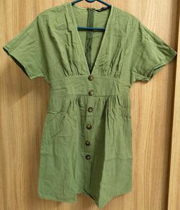 🌸 SHEIN Olive Green Button Down Dress