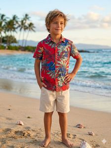 Boys  Red Floral Print Shirt