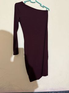 Maroon One Shoulder Ribbed Dress