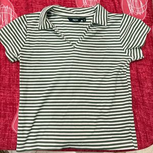 WESTSIDE Striped Polo Neck Top
