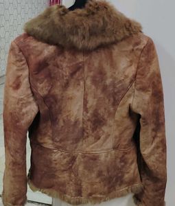Brown Faux Fur Trimmed Suede Jacket