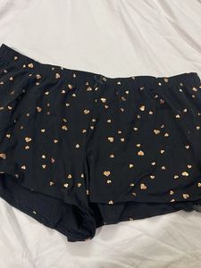 Black Heart Print Pajama Shorts