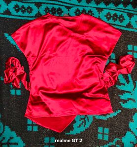 Shein Cute Asymmetrical Neck Tie-Up Extended Sleev