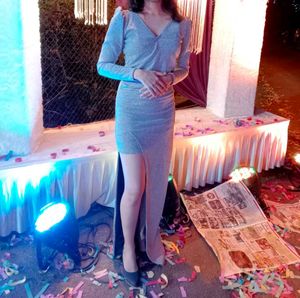 Sparkling Silver V-Neck Dress