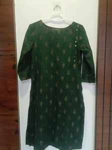Green Kurta with Golden Print