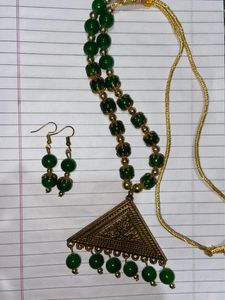 Olive Green Colour Set With Earrings🥬