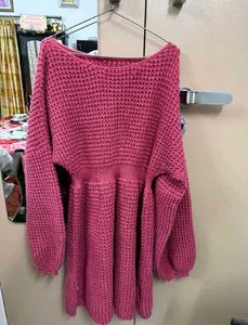 Cozy Knit Midi Dress with Balloon Sleeves