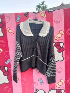 Unique Black Cardigan with Collar Detail