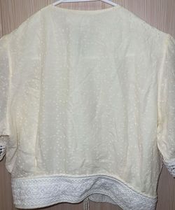 Elegant Lace Trimmed Cream Blouse