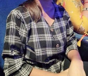 Stylish Black Checked Full Sleeve Top