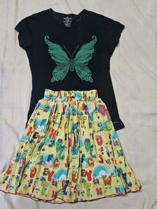 Cute Butterfly T-Shirt & Alphabet Skirt Set