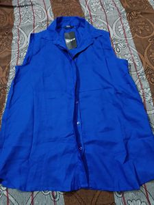 Shein Blue Sleeveless Collared Shirt