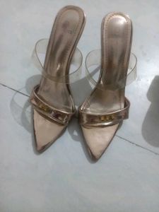 Elegant Rose Gold Mules with Clear Straps