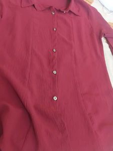 Chic Red Collared Button-Up Shirt