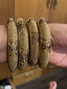 Gold-Toned Embellished Bangles (Set of 2)