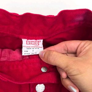 Red High-Waisted Button Fly Shorts