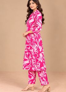 Vibrant Pink Floral Kurta Set