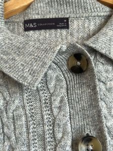 Grey Cable Knit Button-Up Cardigan