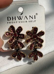 Dhwani Red Stone Flower Earrings