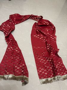 Rich Crimson Red Brocade Dupatta with Gold Paisley