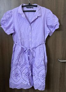 Chic Lavender Embroidered Shirt Dress